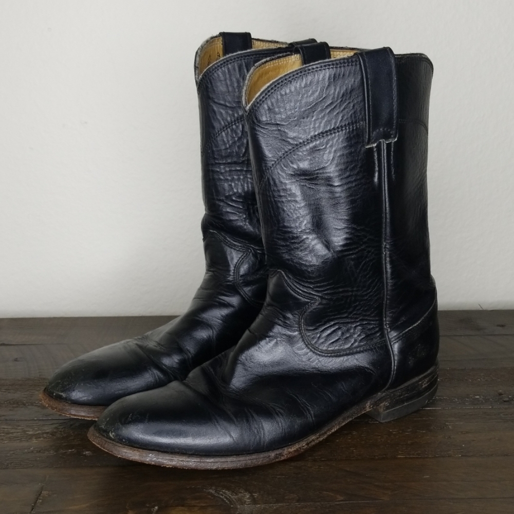 Justin Cora Black Leather Cowboy Boots Size 8.5